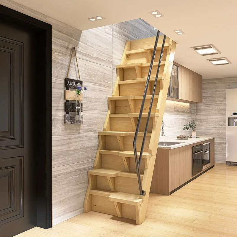 Imported solid wood loft stairs small apartment Chinese simple indoor ladder small space duplex apartment hand-customized
