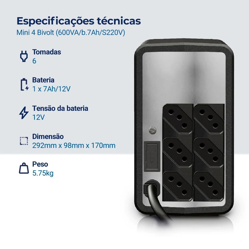 Nobreak NHS Mini 4 90.A1.006101 مدخلات بيفولت مخرج 220 فولت (600 فولت/ب.7 أمبير) #2