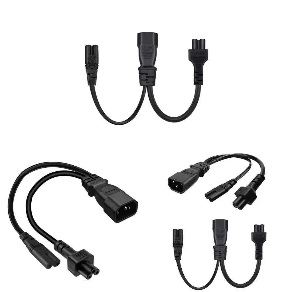  IEC320 C14 to IEC320 C5+IEC320 C7 AC-Power Adapter Cable, 3 Terminals Male to Female Power Connector Cord Wire