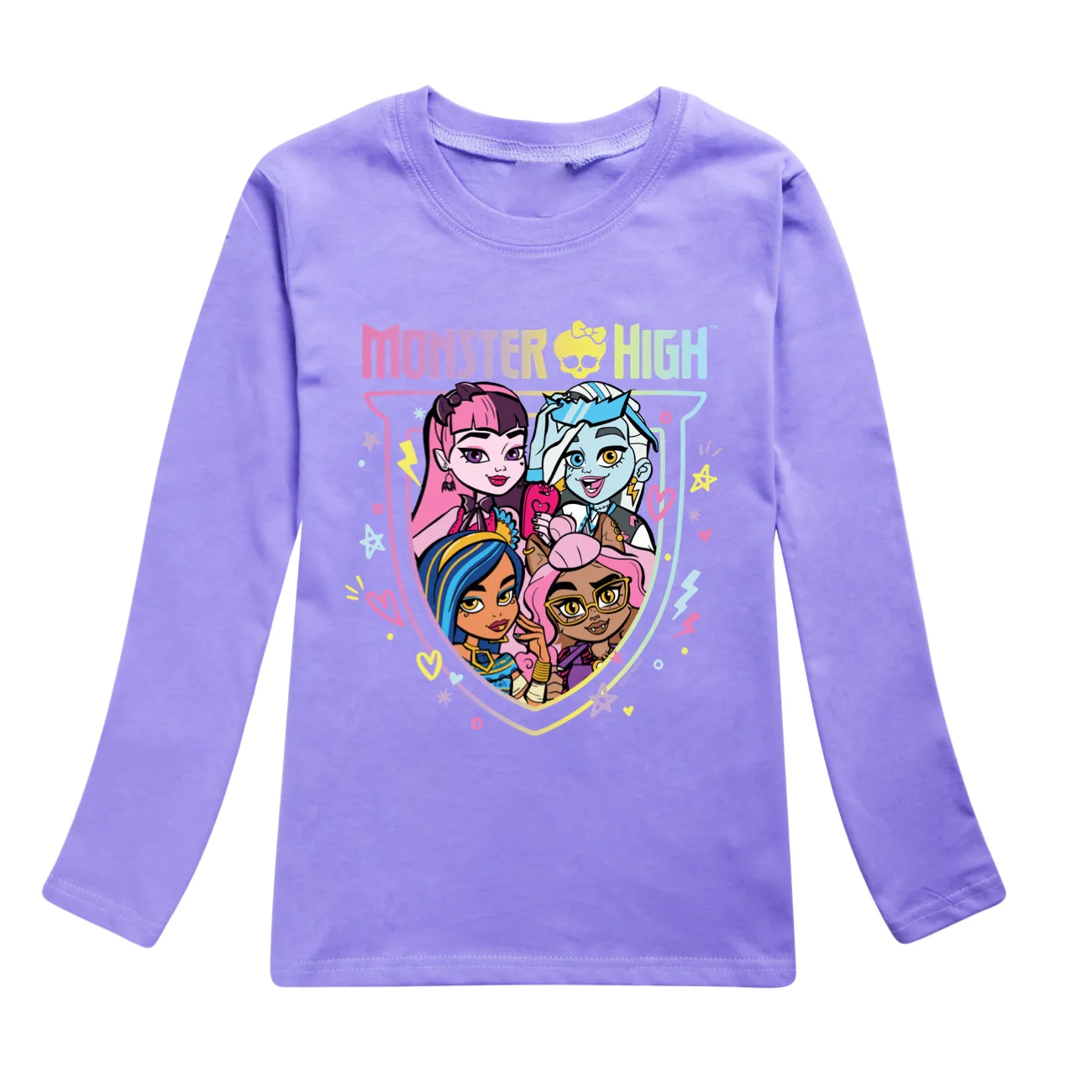 Summer Girls And Boys Monster High Tops Clothes Cartoon Print Long Sleeves T-shirts Kids Children Casual Underweaar Tee Cotton