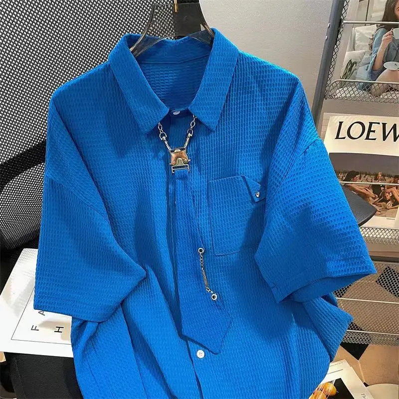 Camicia taglie forti estate donna nuova cravatta waffle di alta qualità design senso nicchia sciolto versatile moda top