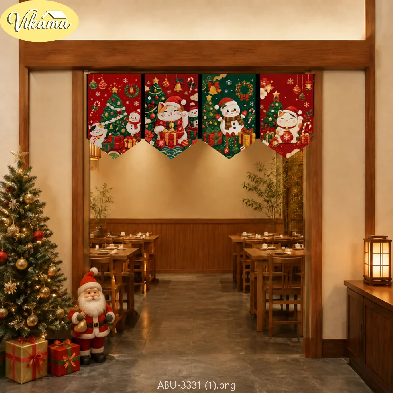 VIKAMA Christmas Jingle Bell Bauble Pennant Flag Set Pine Scarlet Emerald Doorway Hanging Kitchen Dining Entryway Party Soft