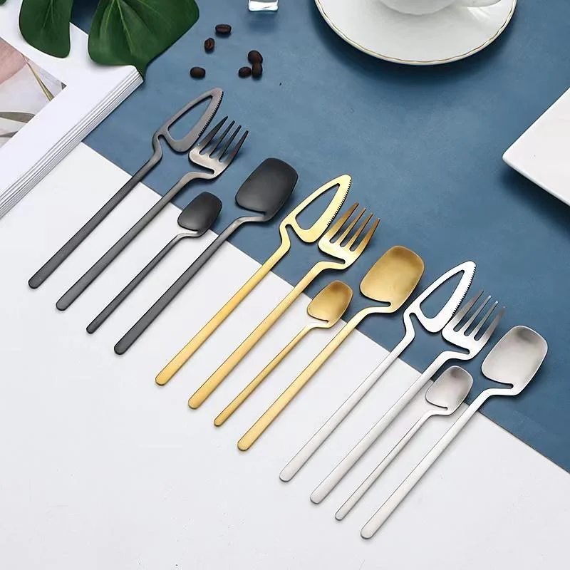 

4pcs/set creative irregular gold stainless steel cutlery set steak knife salad fork food spoon cafe banquet