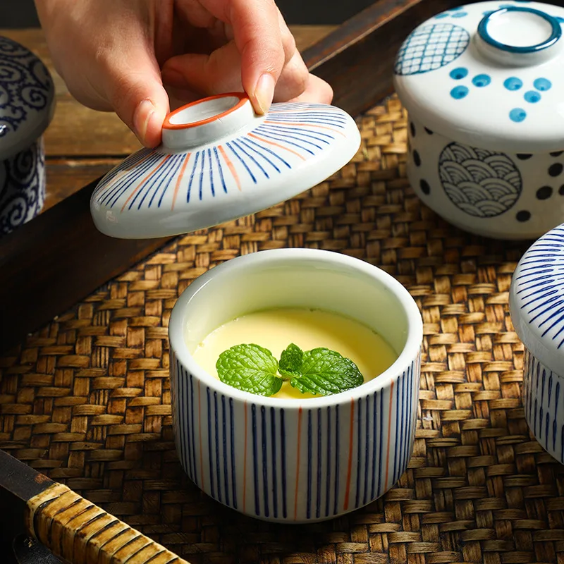 1 Piece Small Vintage Ceramic Stew Pot With Lid Bowl Dessert Steamed Egg Soup Bowl Creative Household Restaurant Stew Pot