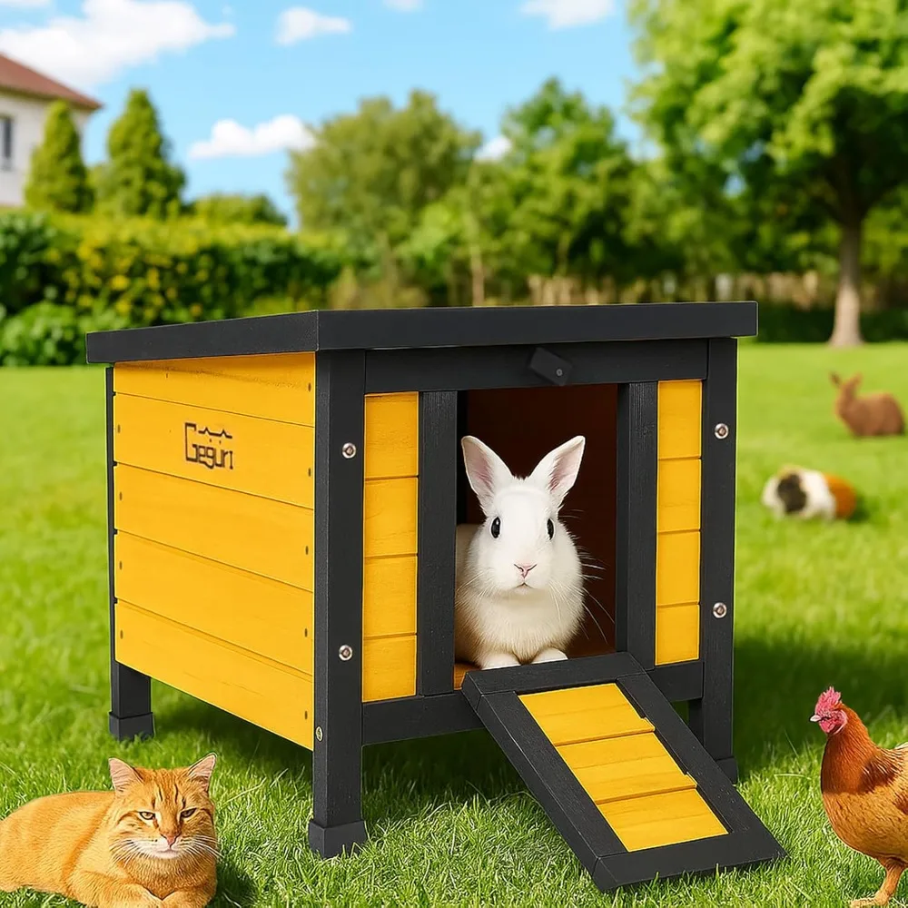

GEGURI Outdoor Cat House Weatherproof, Rabbit Hutch & Indoor Bunny Cage, Wooden Shelter for Feral Cats, Rabbits, Chickens & Smal
