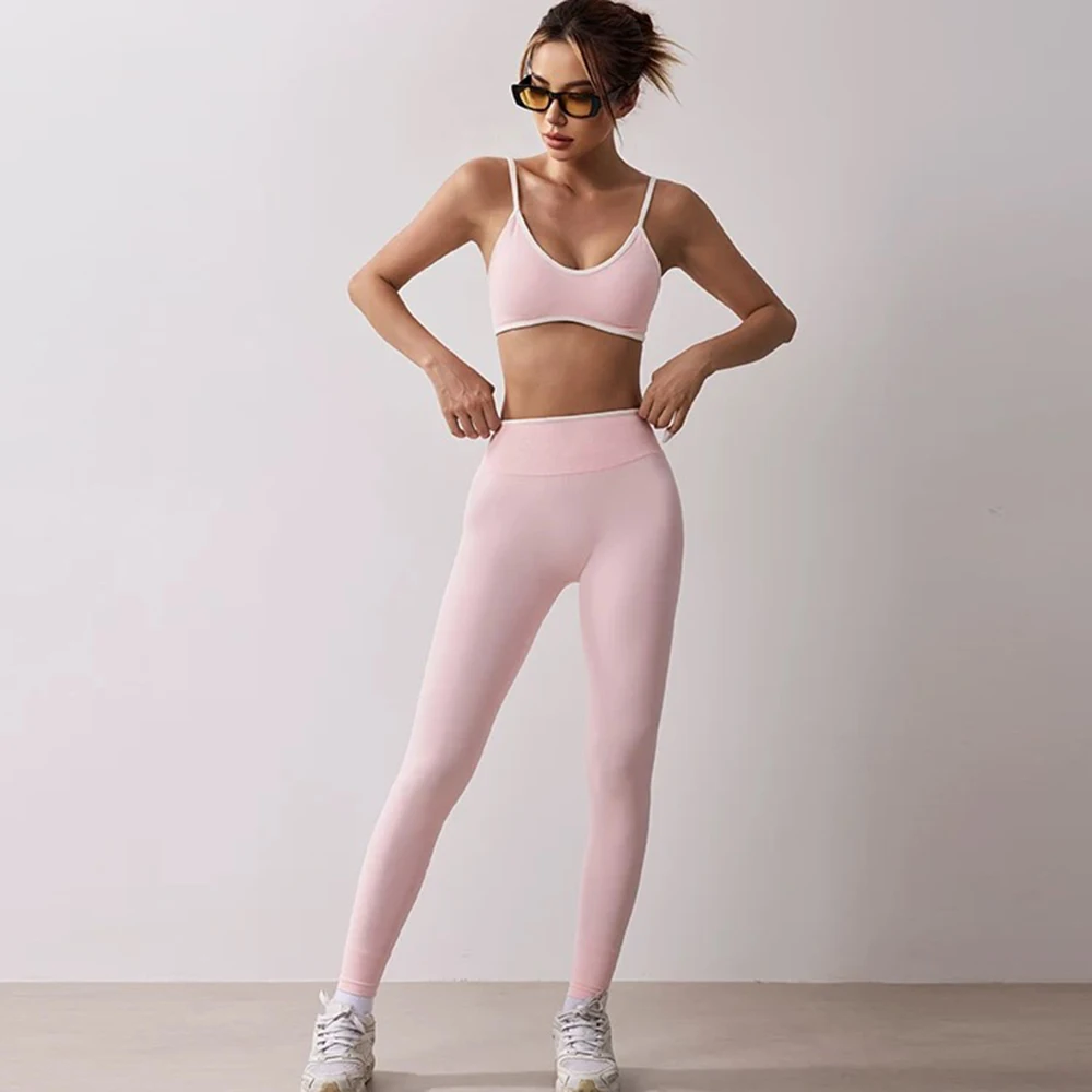 Women's Seamless Yoga Set - High Waist Workout Leggings with Racerback Sports Bra, Quick Dry Fitness Outfit for Running