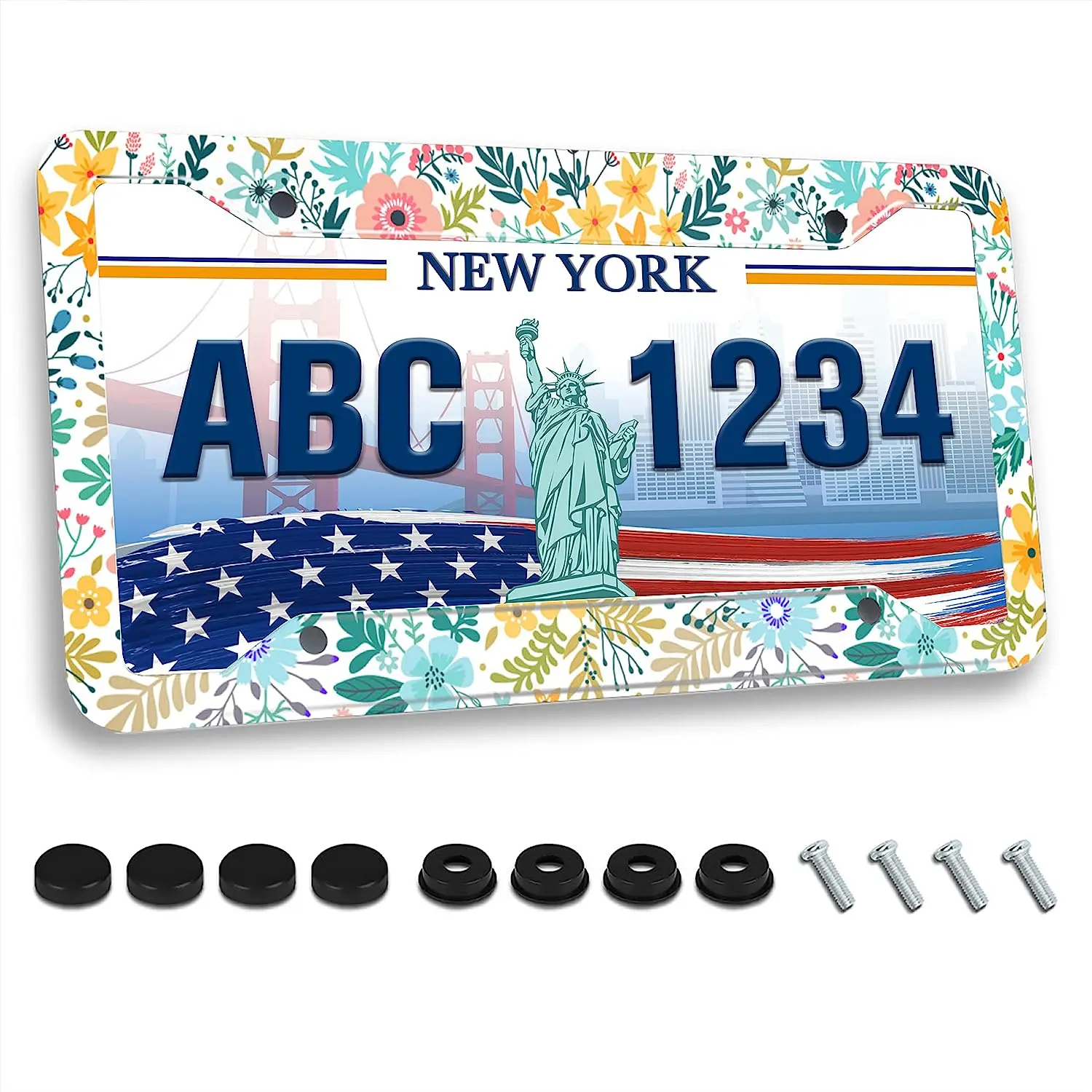 

Colorful Flowers License Plate Frame Floral License Plate Holder Rust Proof Car Decoration with Screws License Plate Cover