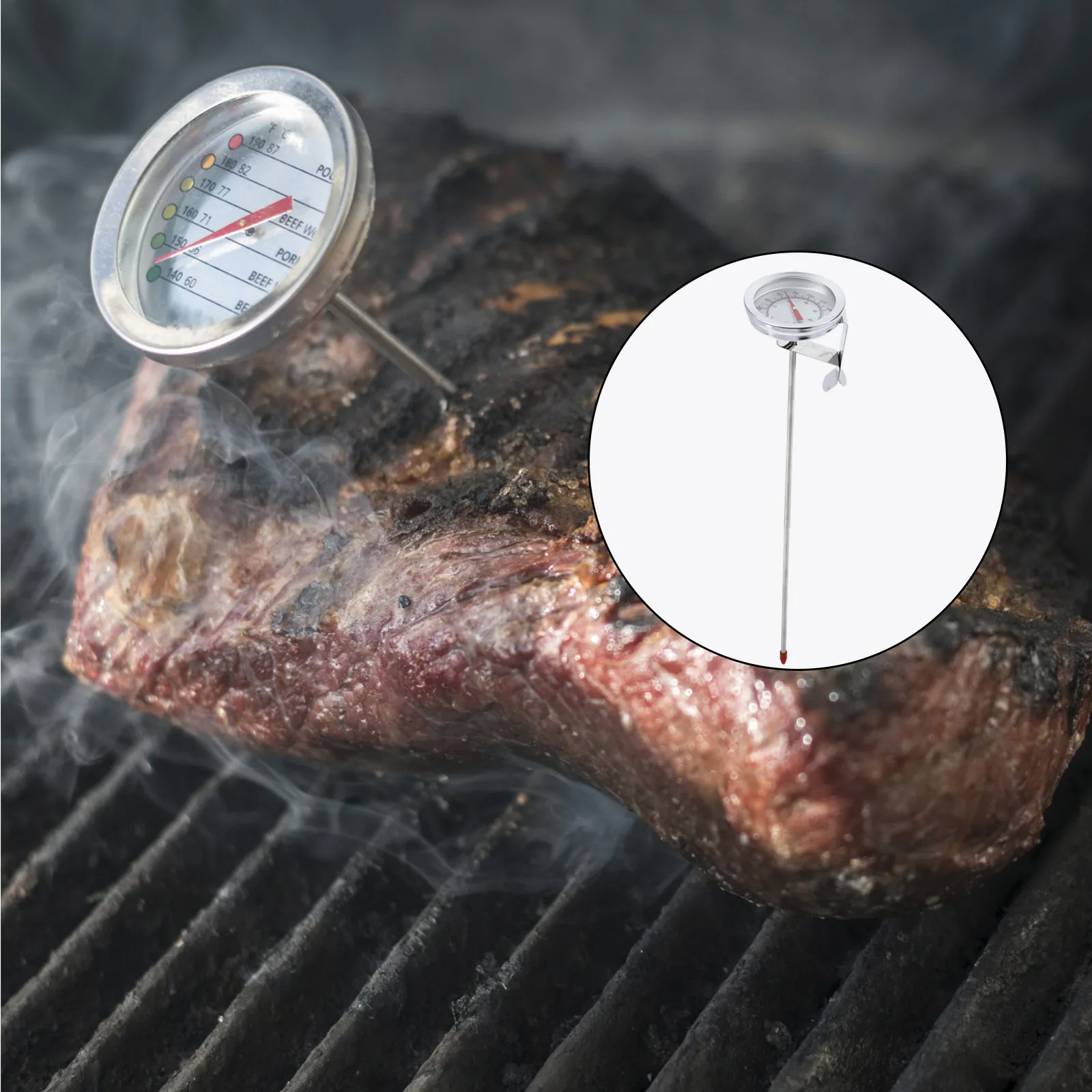 

Stainless Steel Food Thermometer 315Mm with High-Transparency Glass Lens Instant Read Deep Fry Candy Cooking Bbq Thermometer