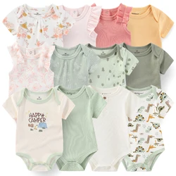 6Pieces Cotton Bodysuits Print New Born Baby Girl Clothes 0-12Months Summer Sleeveless Baby Boy Clothes Set Solid Color Bebes