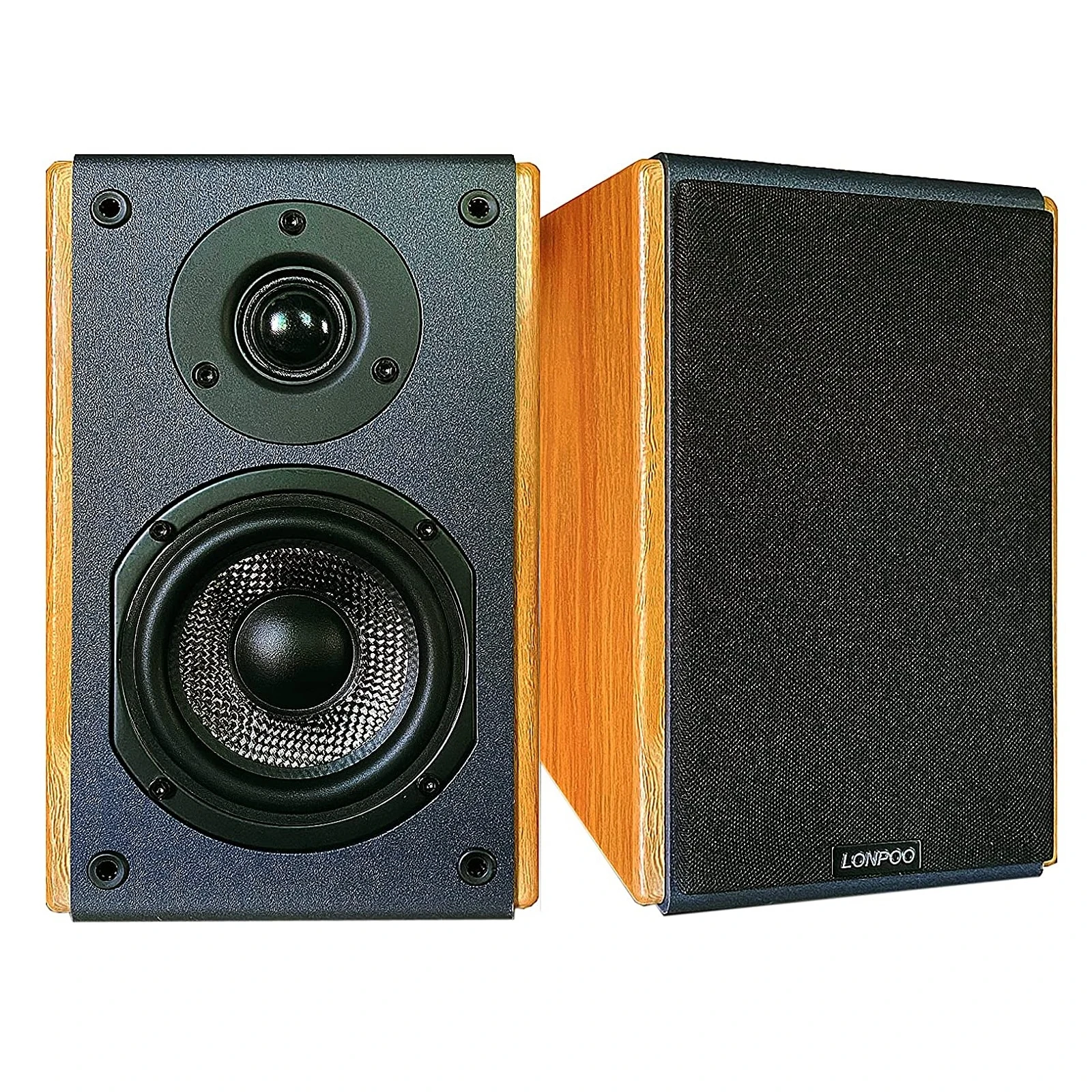 Bookshelf hifi Speakers with 4-Inch Carbon Fiber Woofer and Silk Dome Tweeter lonpoo lp42