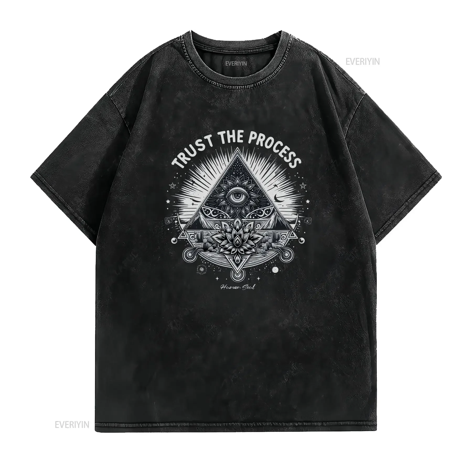 Trust the Process T Shirt All Seeing Eye with Blossoms Spiritual Awakening  vintage Washed Unisex graphic Stretched