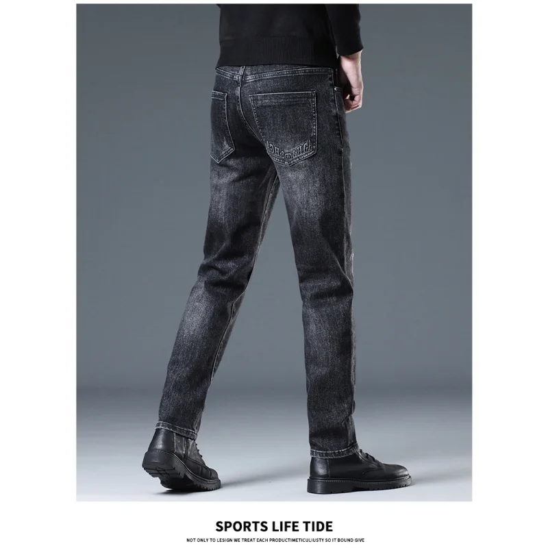 

casual - Back Pocket Embroidered Black Gray Jeans Men, Light Luxury Trendy Brand2025Autumn High-End European Version