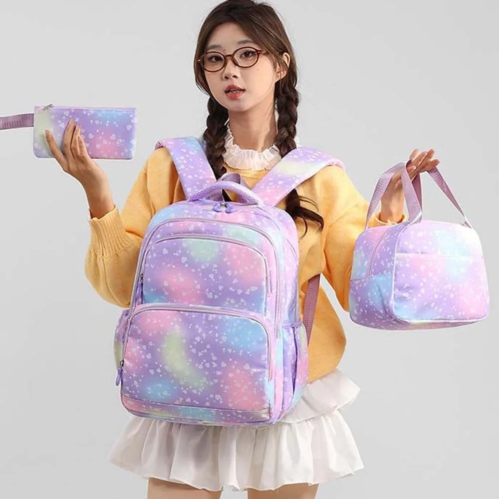 Daypack Three-piece School Bag Set Large Capacity with Pen Bag Nylon Backpack with Lunch Bag Scratch Prevention