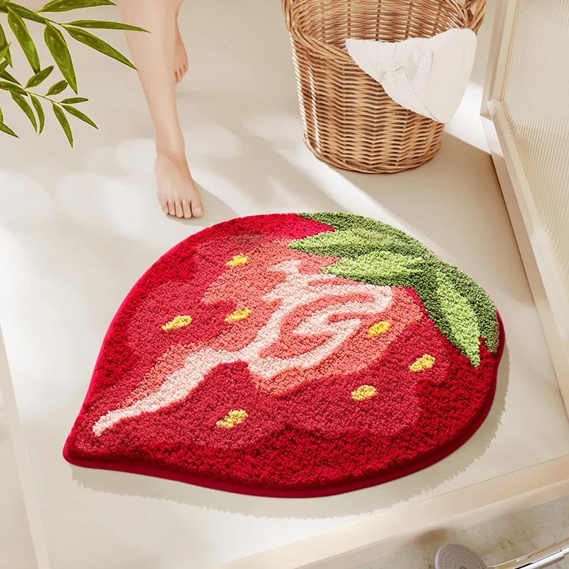 

Fruit Shape Bath Mat Strong Water Absorption Thickened Encrypted Flocking Bathroom Rug Shower Room Entrance Non-slip Foot Mat