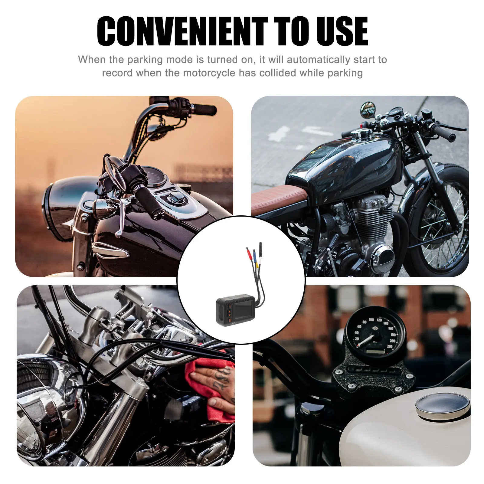 

Комплект мотоциклетного видеорегистратора 1080P с высоким разрешением, широкоугольной камерой, водонепроницаемостью, защитой от сотрясений, циклической записью и ночным режимом