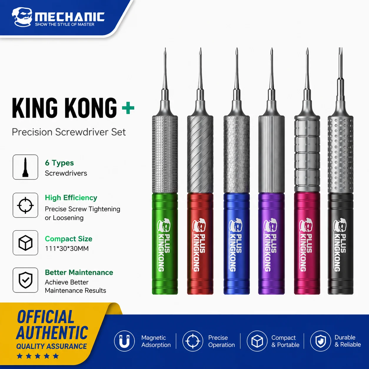 MECHANIC KING KONG+ 6-in-1 High-Hardness Precision Screwdriver Set Phillips Y-Type Torx for iPhone iPad iWatch Phone Repair