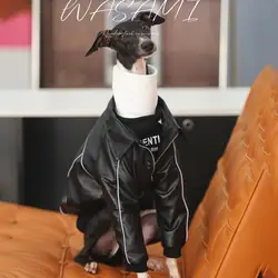 Winter Cool 2-legged Windproof Black Leather Dog Clothes Warm Italian Greyhound Coat with Zipper Waterproof Whippet Jacket