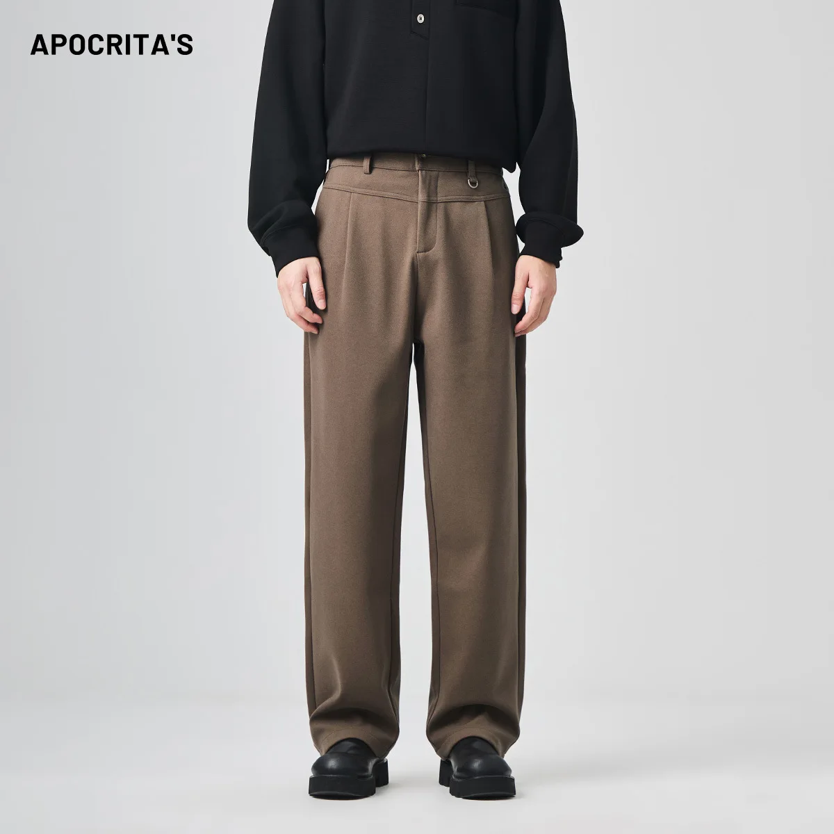 

Men's Busin Casual Khaki Trousers Autumn Winter High-End Loose Straight- Cut Versatile Woolen Long Pants Faionable Youth