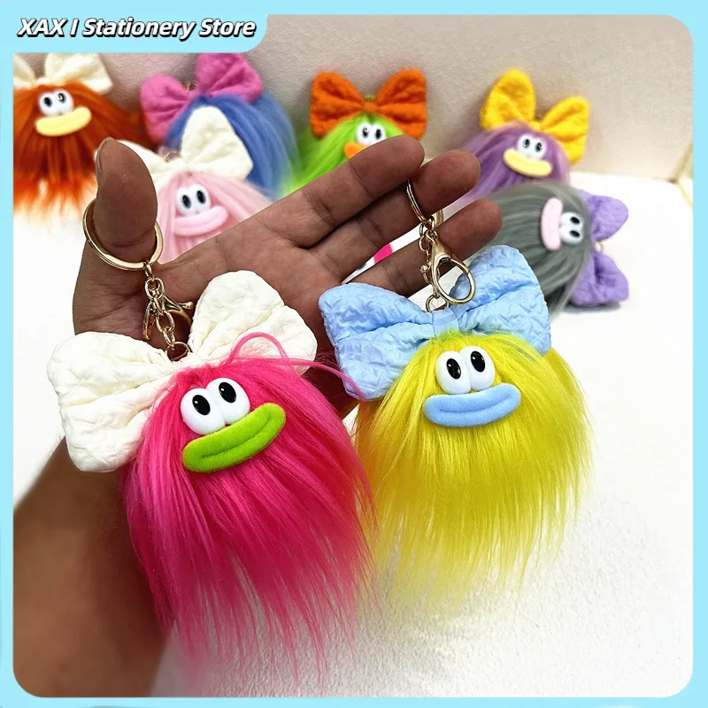 LLavero de muñeco de peluche bonito y feo con lazo, divertido dije de mochila de dibujos animados para llaves con cremallera de bolso, regalo extraño novedoso