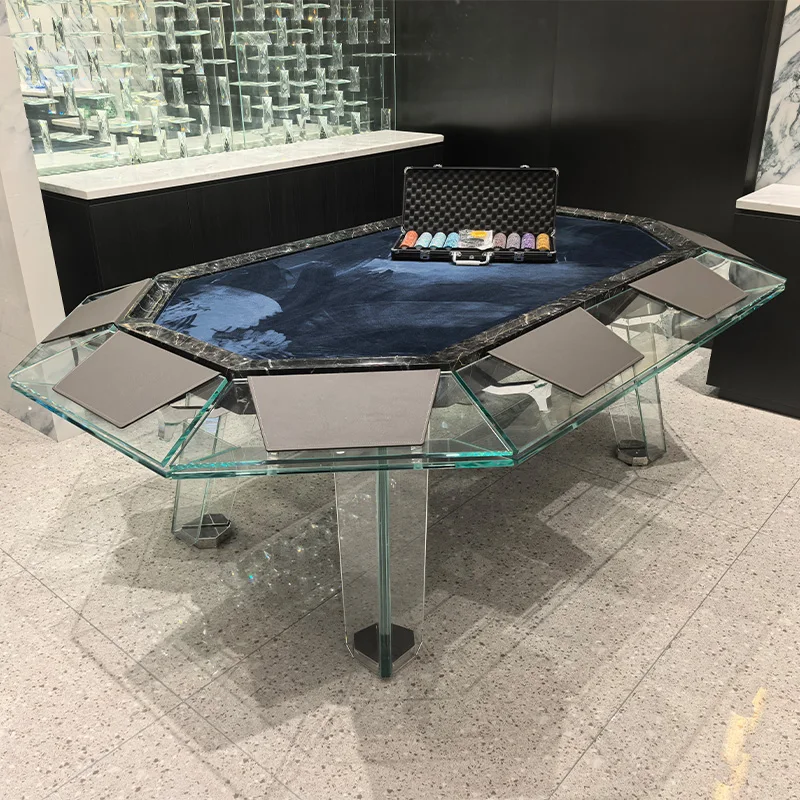 High-end Custom Tempered Crystal Glass Texas Hold'em Poker Table Modern Style for Luxury Villa Private Lounge Entertainment 8