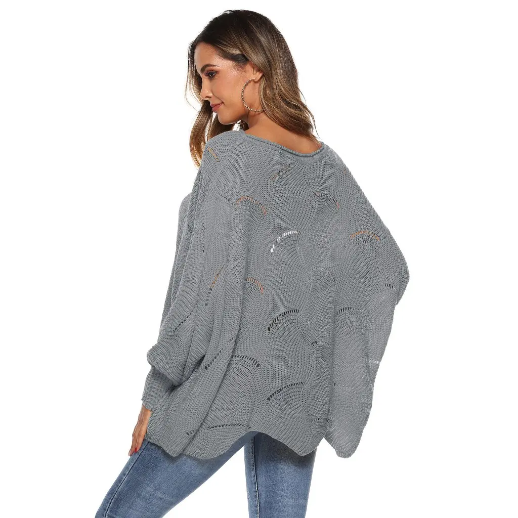 

Women's Asymmetrical Loose Batwing Sleeve Cut out Knitted Pullover Sweater Fashion Autumn Winter Clothing