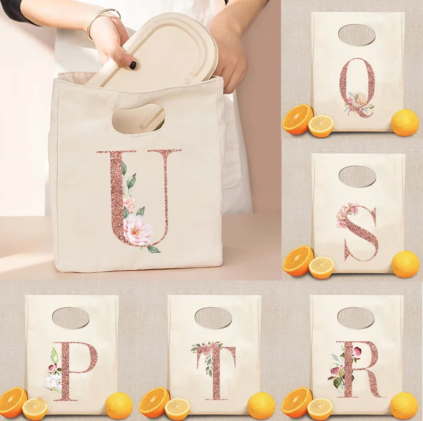 

2023 Canvas Picnic Lunch Dinner Bags Print Handbag Travel Breakfast Box Lunchbox School Child Thermal Bag Tote Food Door Pouch