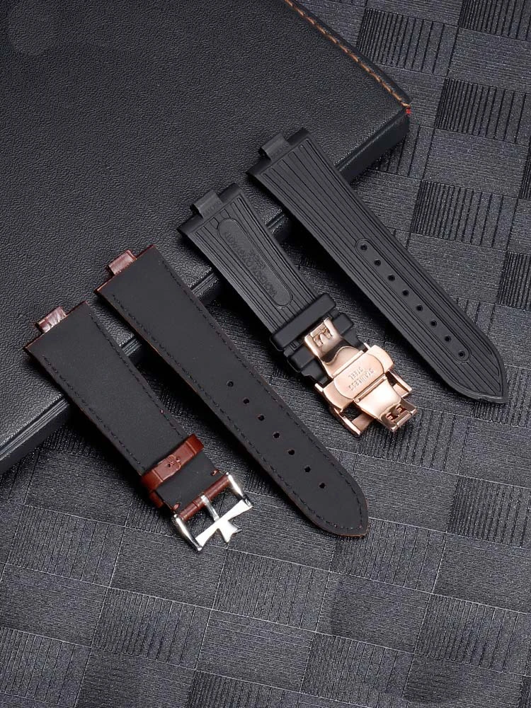 Genuine Leather Watchband For Vacheron Constantin OVERSEAS Series 4500V 5500V P47040 Stainless Steel Buckle Men Watch Strap 25*8