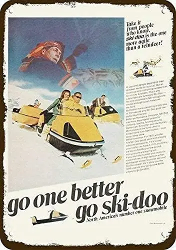 Pzecaru Vintage Metal Sign 1970 Ski-Doo Snowmobile Snowmachine & Reindeer Poster Tin Sign Plaque Retro Wall Decor For H sign