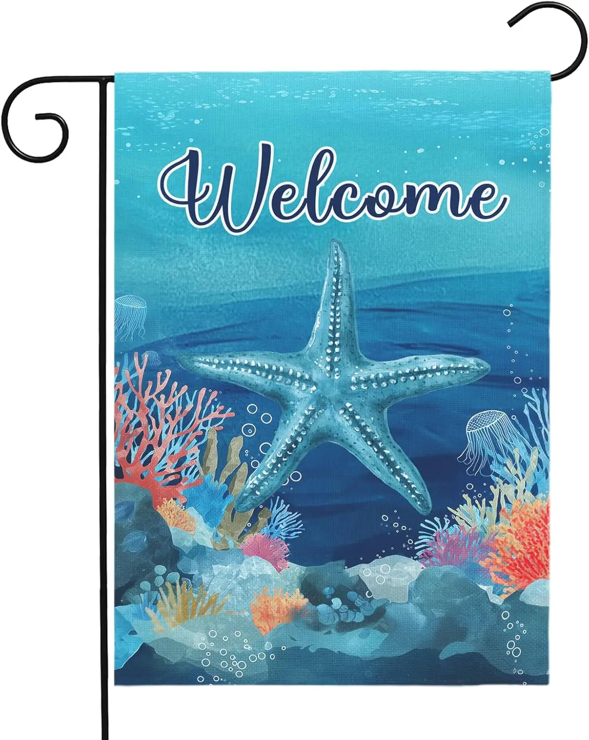 Welcome Coastal Garden Flag with Starfish Ocean Theme Summer Beach Yard Flags Nautical Sea Life Outdoor House Banner for Yar AAS