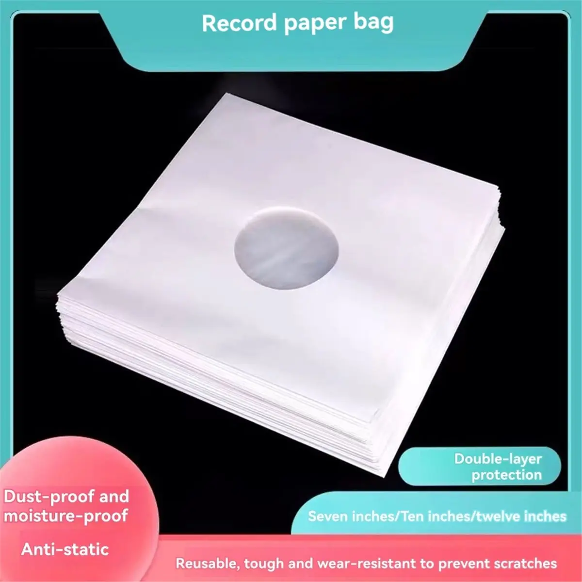 Digital Essentials 40Pcs 7 Inch Vinyl Record Sleeves Protective Inner Sleeves with Center Hole for EP Storage and Vinyl EP Conta