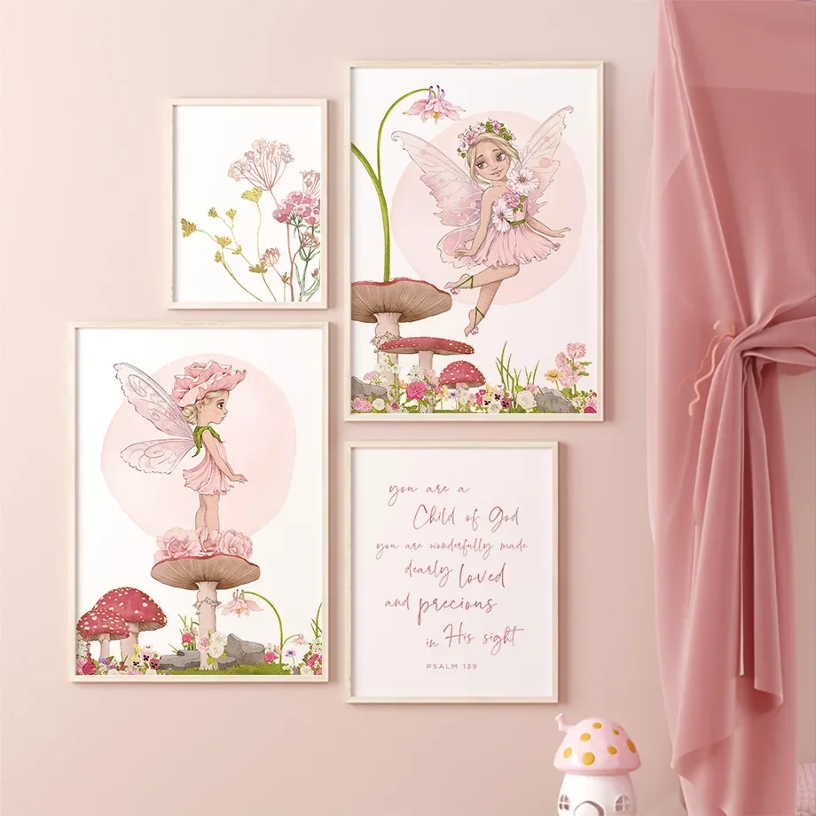 

Cartoon Girl Angel Princess Mushroom Flower Nursery Wall Art Canvas Painting Nordic Posters And Prints Pictures Kids Room Decor