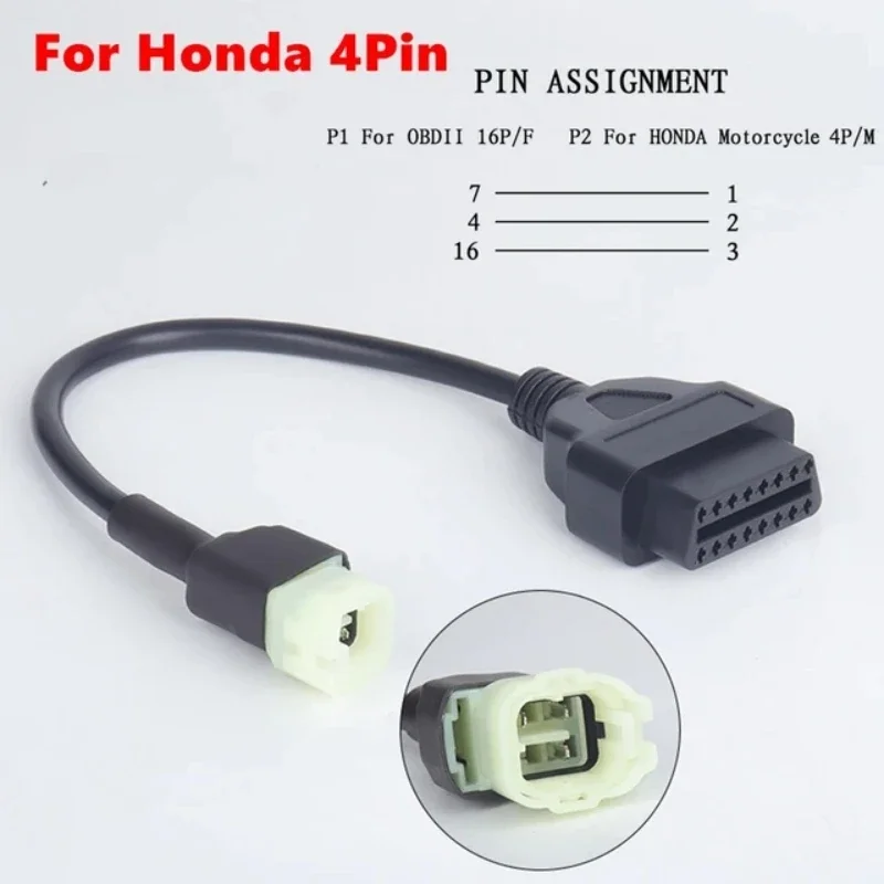 High Quality for Honda 4Pin 6Pin To OBD2 16 Pin Plug Cable Motorbike Diagnostic Tool Cable  Motorcycle Diagnostic Cable Tool