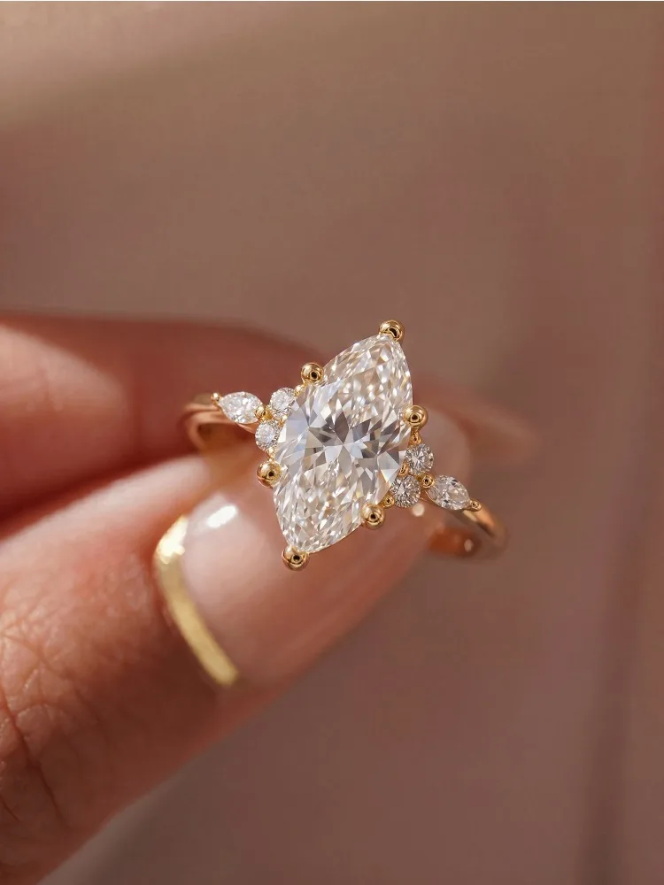 925 Sterling Silber Goldener Vintage Einfacher Marquise Zirkon Ring für Damen Verlobung Hochzeit Einfacher Hochwertiger Edel-Schmuck – Detail 2