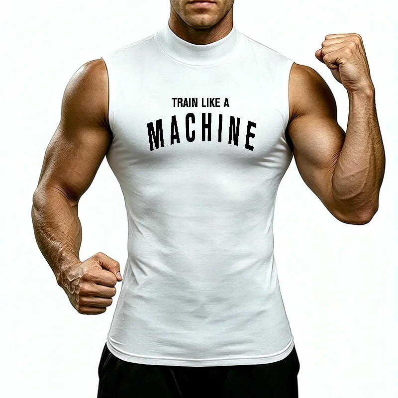 Compression Shirt Fitness Muscle Clothing Gym Bodybuilding Tank Top Men Turtleneck Sport Sleeveless T Shirt Elastic Running Vest