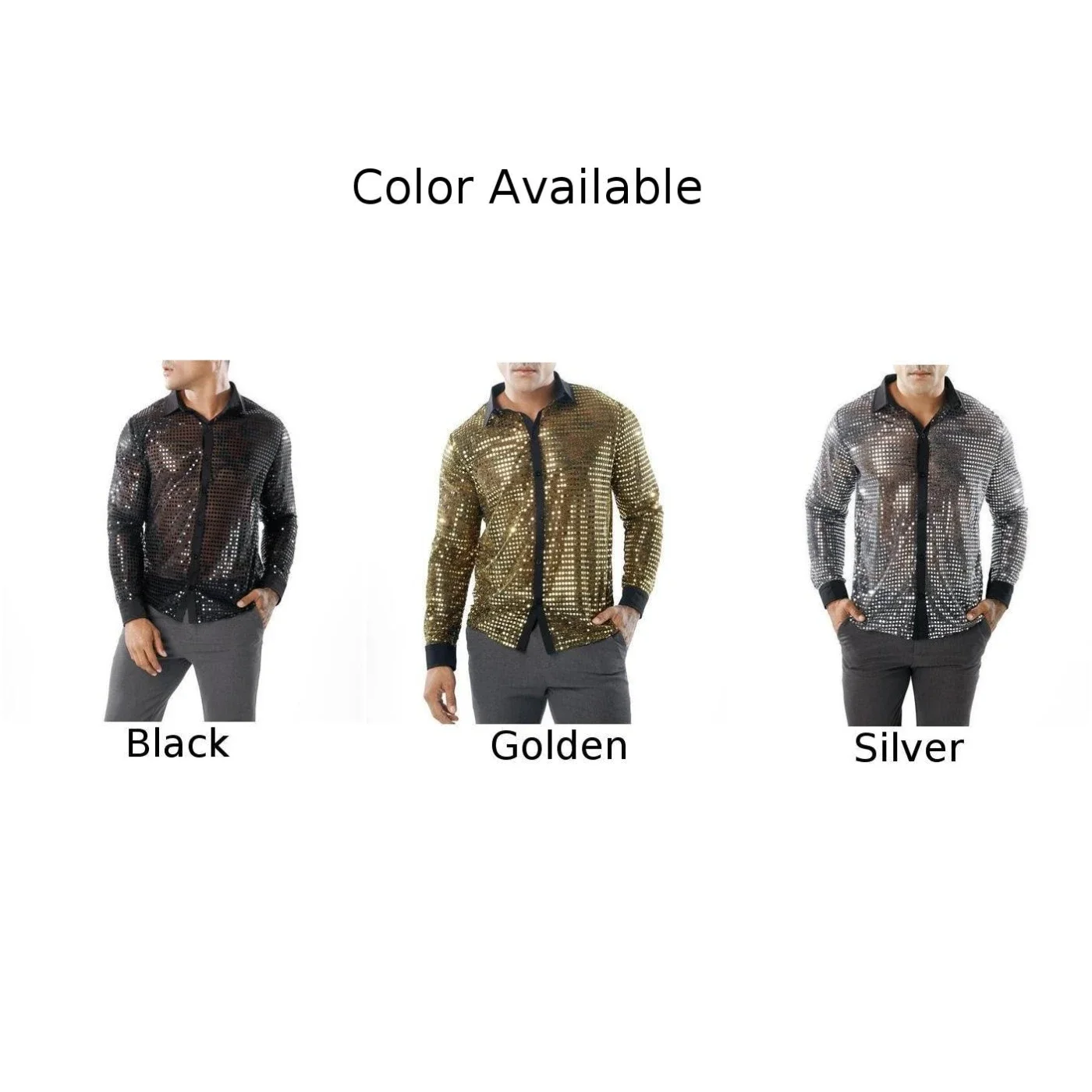 Men\'s Fashion Sparkly Sequins Party Dance Shirts Retro 70s Disco Nightclub Shirt Tops Single Breasted Performance Man Clothing