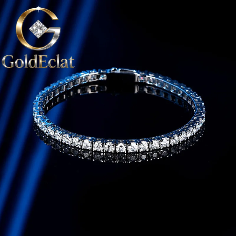 

Браслет-теннис GoldEclat класса люкс из цельной платины PT950 с весенней застежкой, с муассанитами 3 мм и 4 мм, для женщин