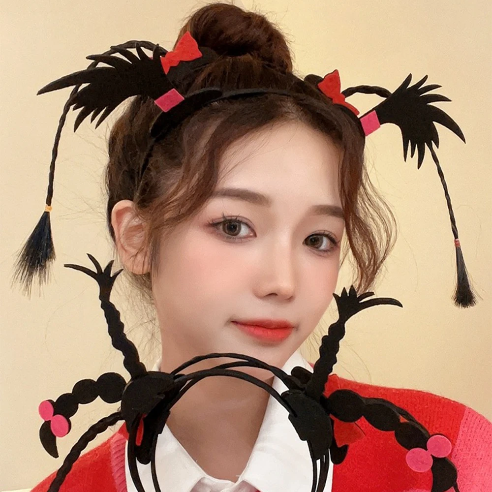 Funny Felt Fabric Wig Headband Cute Braid Hair Hoop Travel Photography Props Cartoon Hair Accessories Party Fashion Headwear