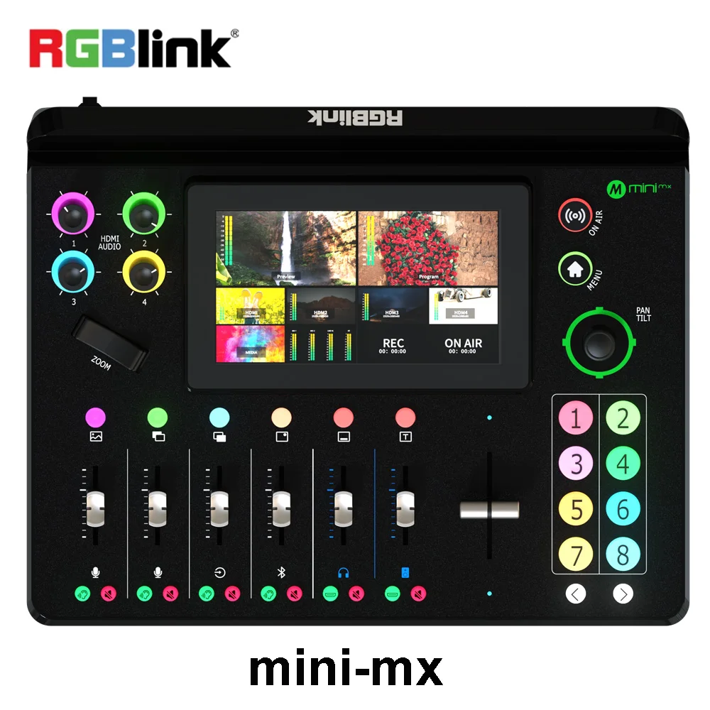 

Rgblink mini-mx Video Switcher 4K Multi-channel Streaming Video Mixer with 5.5 inch Touch Screen