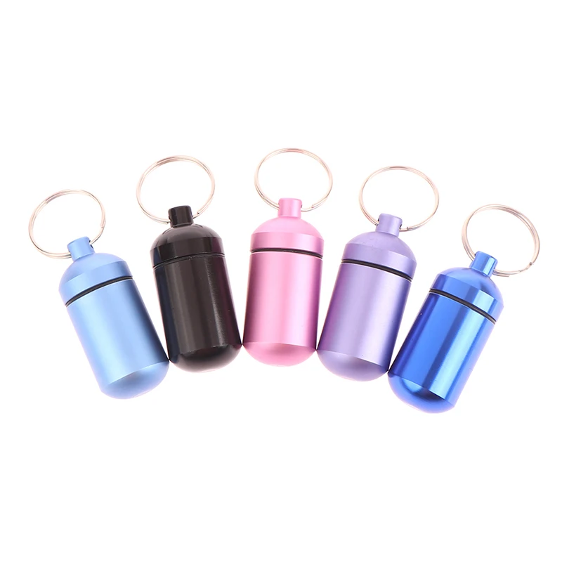 1 Pc Waterproof Aluminum Pill Box Case Bottle Cache Drug Holder Container Keychain Medicine Box pastilleros metal 2.3x5cm