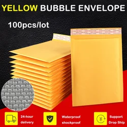 Enveloppes à Bulles en Papier Kraft Rembourré, Sac d'Expédition en Mousse, Emballage de Courrier, Sacs de Rangement, 100 Pièces