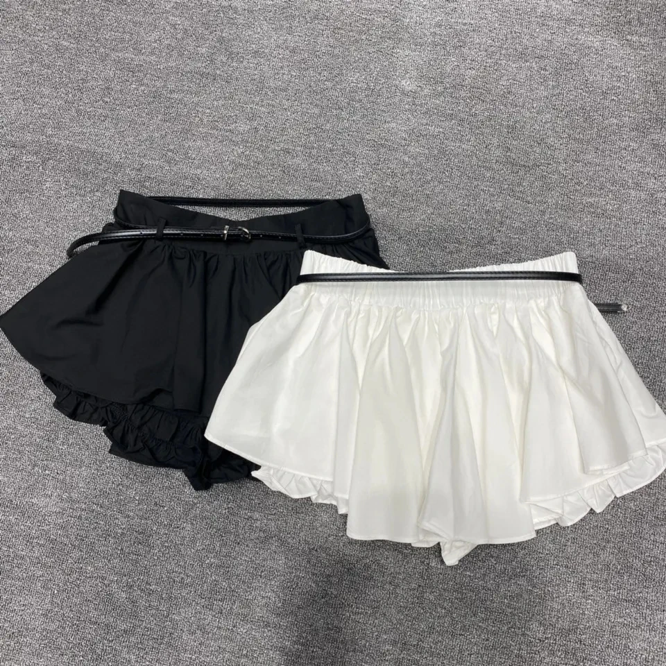 2024SS Summer Luxury New Women High Quality Causal Ruffles Shorts Pants With Belts 2 Color