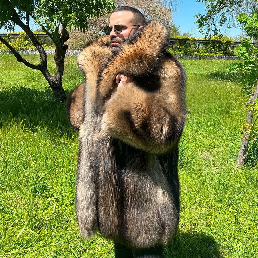 Men Fur Coat Real Raccoon Fur Coat Winter Jacket For Mens Long Warm Clothes Luxury New Arrival