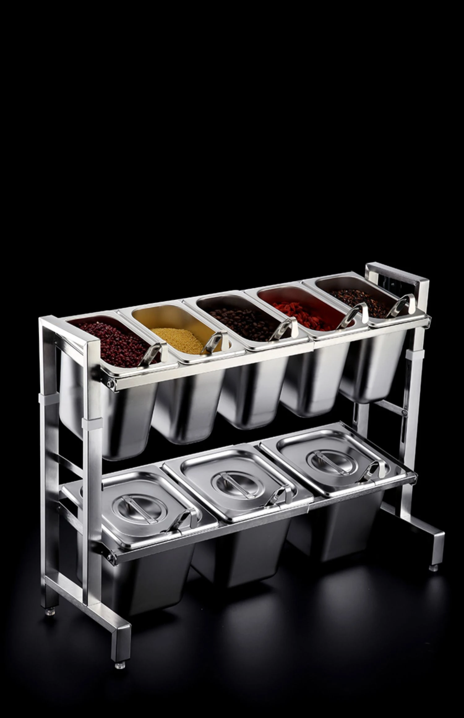 

Stainless steel pot rack jam box special rectangular pot seasoning box sauce box double shelf for milk tea shop