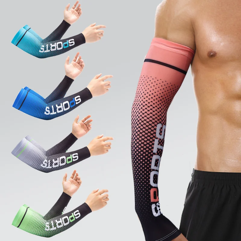 2pcs Men Sun UV Protection Ice Silk Long Sleeve Cover Arm Sleeves Sunscreen Outdoor Arm Cool Sports Cycling Hand Protector