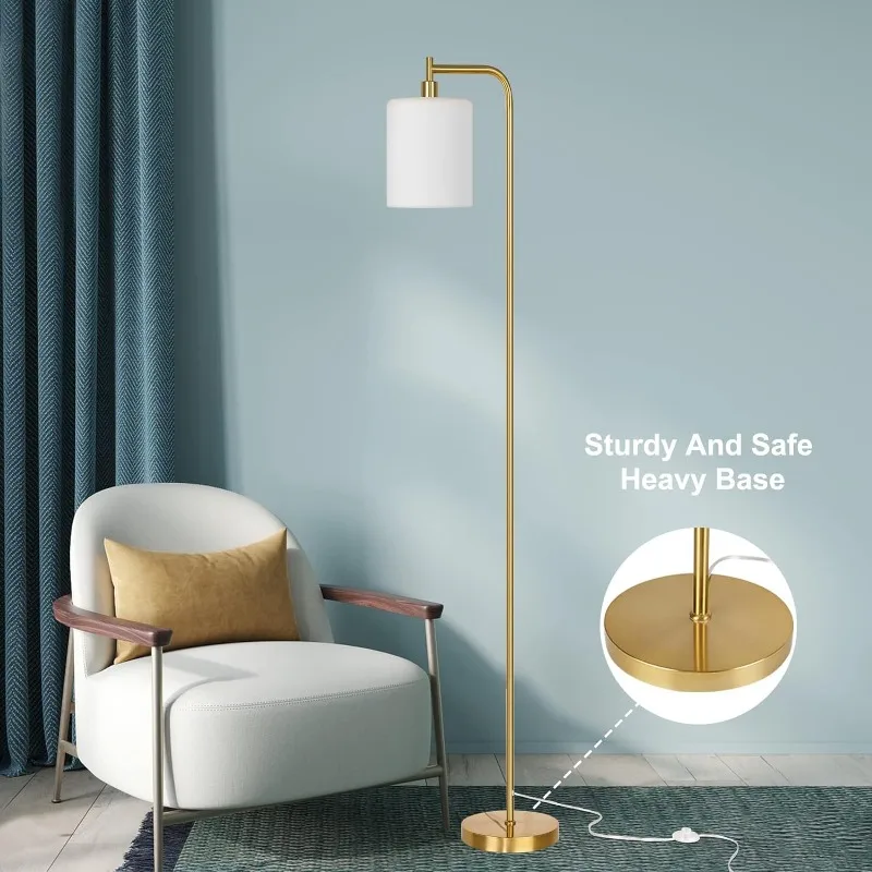 Floor Lamps for Living Room, Modern LED Standing Reading Light for Bedroom with Glass Shade Industrial 3 Colors Dimmable