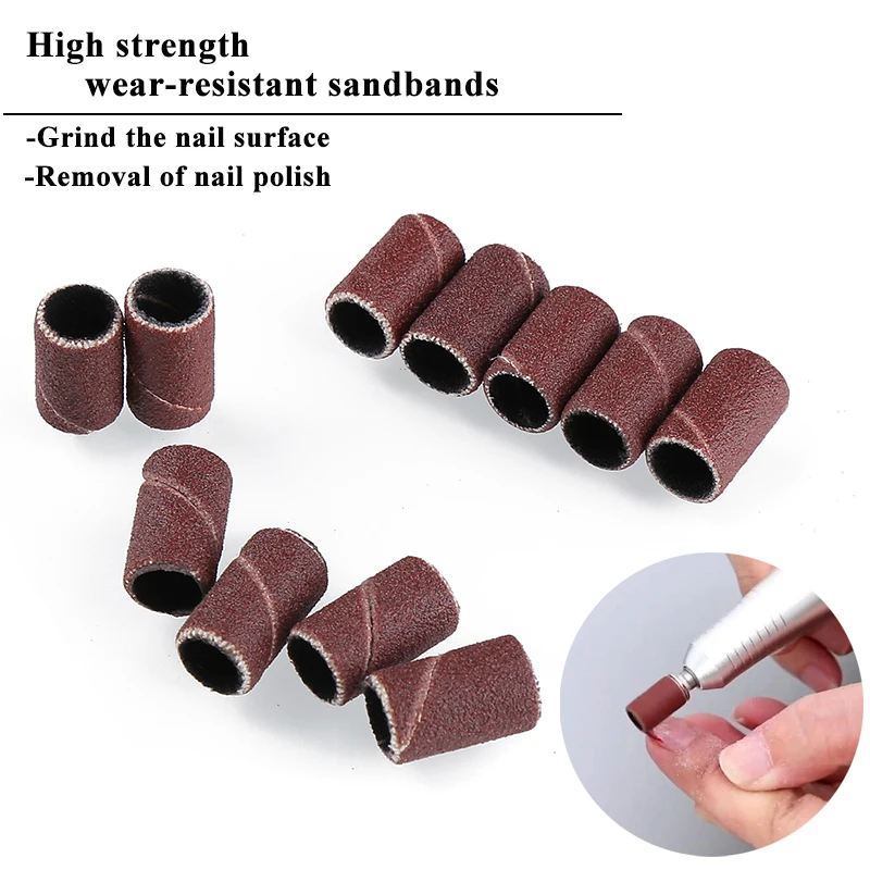 100 개/갑 전기 매니큐어 기계에 대 한 네일 샌딩 밴드 240/180/120/60 그릿 네일 드릴 비트 파일 페디큐어 네일 액세서리
