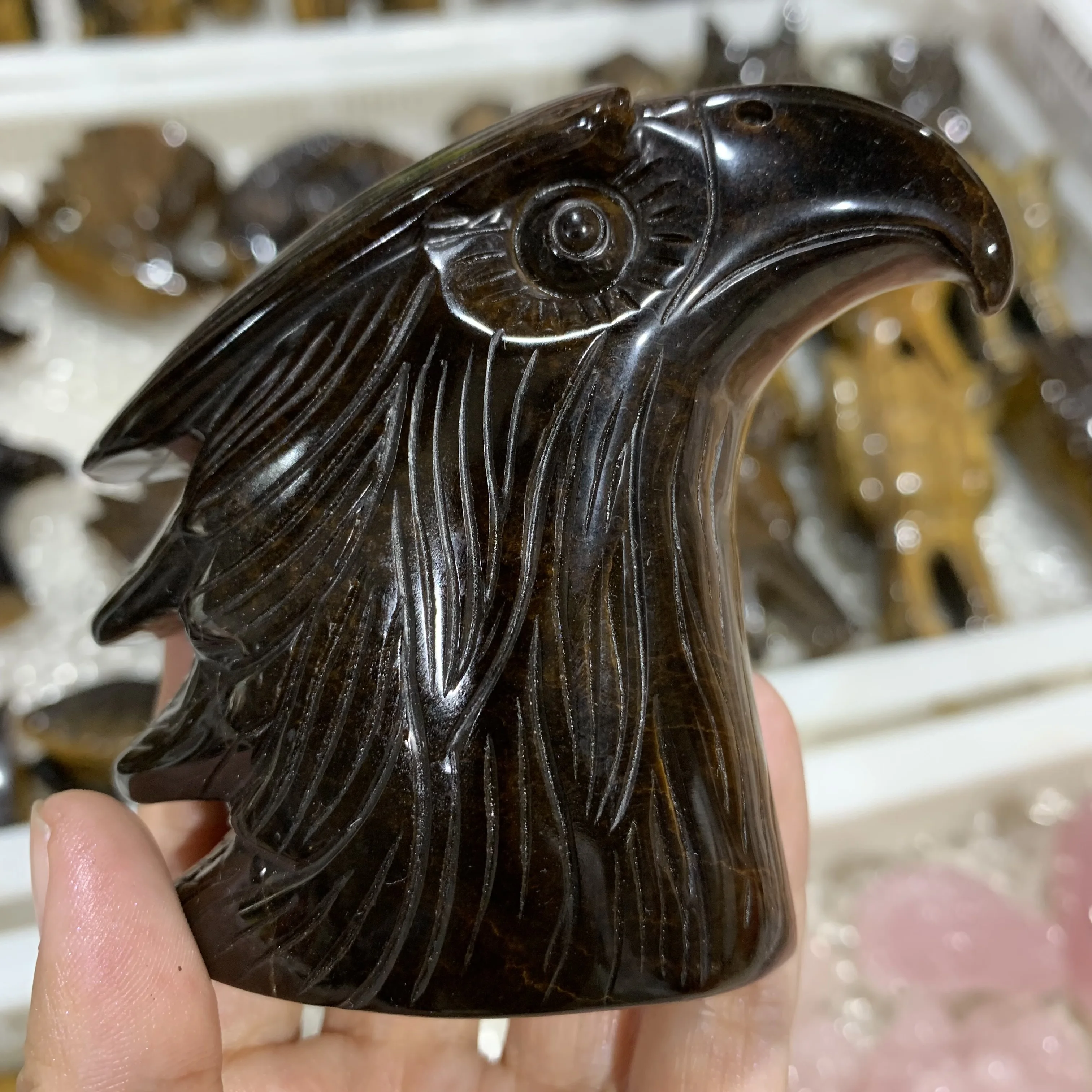 Stone goshawk head Figurine Natural Tiger eye carved Eagle Headed ornament