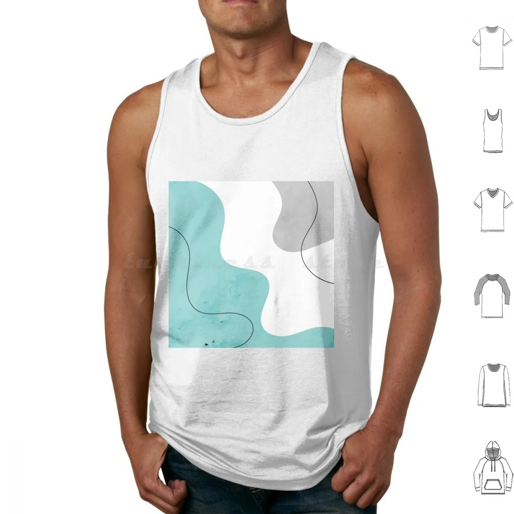 Nice Water Design Tank Tops Print Cotton Toilet Watercolor Abstract Cyan Blue Water Color Beauty Line