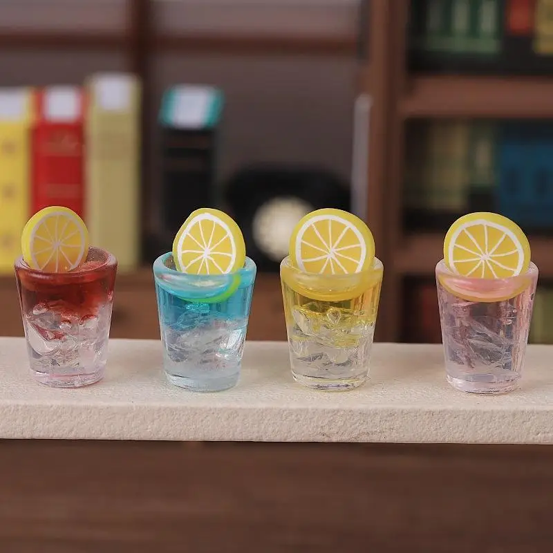 2pcs Mini Lemon Iced Drink Cup Model DIY Dollhouse Food Accessories Resin Craft Miniature Desktop Decor Micro Scene Props