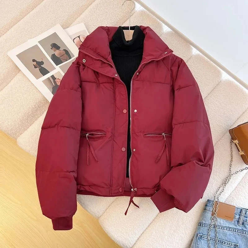 Rosso Thiened ort giù in cotone Jaet Capispalla invernale da donna Cappotto con colletto alla coreana Casual Sle Zipper ket Abiti caldi